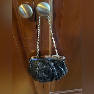 Vintage White House Black Market mini black sequin clutch (Never Used)